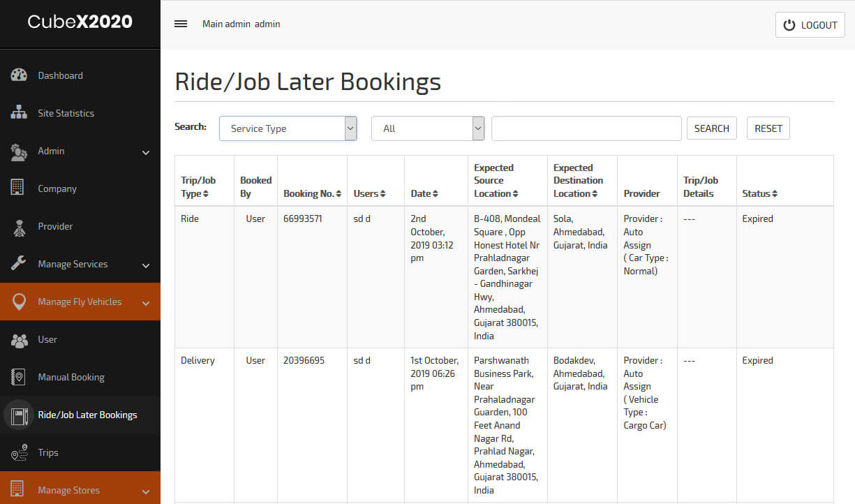 Ride/Job Later Bookings